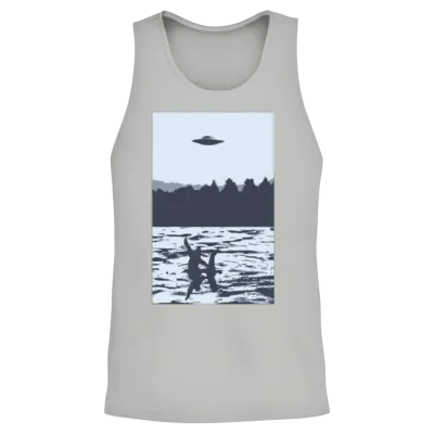 Ufo Over Bigfoot Riding on Nessie Lochness Monster Unisex Tank Top - Ash