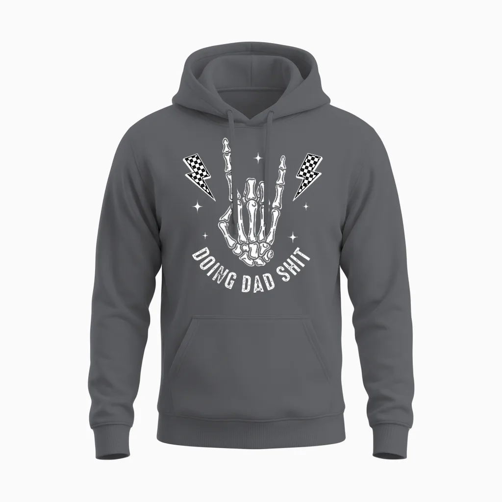 2 Sides Doing Dad Shit Funny Fatherhood Fathers Day Skeleton Unisex Hoodie in Charcoal
