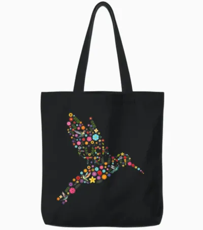 Subtle Anti Trump Floral Hummingbird Hidden Message Tote Bags - Black