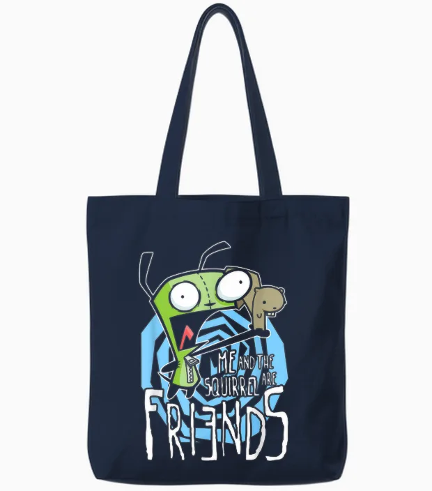 Invader Zim G.i.r Me and the Squirrel Are Friends Funny Logo Tote Bags in Navy