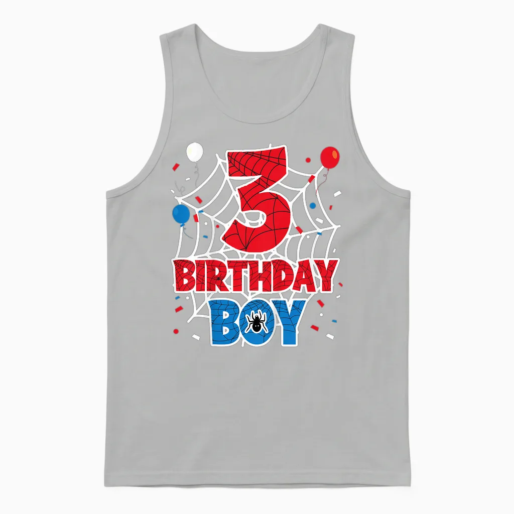 Kids Spider Web 3 Year Old Birthday Boy Unisex Tank Top in Ash