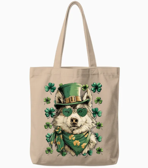 Lunettes De Soleil Loup Irlandais Avec Cœurs Trèfle St Patrick Tote Bags in Natural