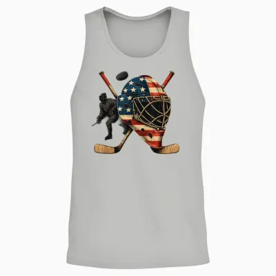 Usa Goalie Helmet Ice Hockey Shirt 4th of July Sportswear Unisex Tank Top - Ash