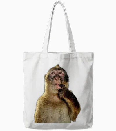 Thinking Monkey Meme Tote Bags - White
