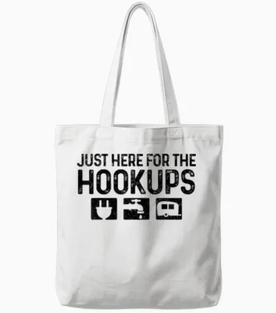 Camping Rv Caravan Motorhome Just Here for the Hookups Funny T-Shirt Small Tote Bags - White