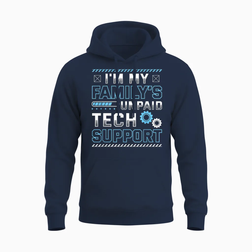 Funny I'm My Family's Unpaid Tech Support Unisex Hoodie in Navy
