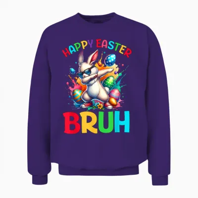 Bruh Easter Eggs Teens Boys Kids Easter Bunny Easter Unisex Sweatshirt - Purple
