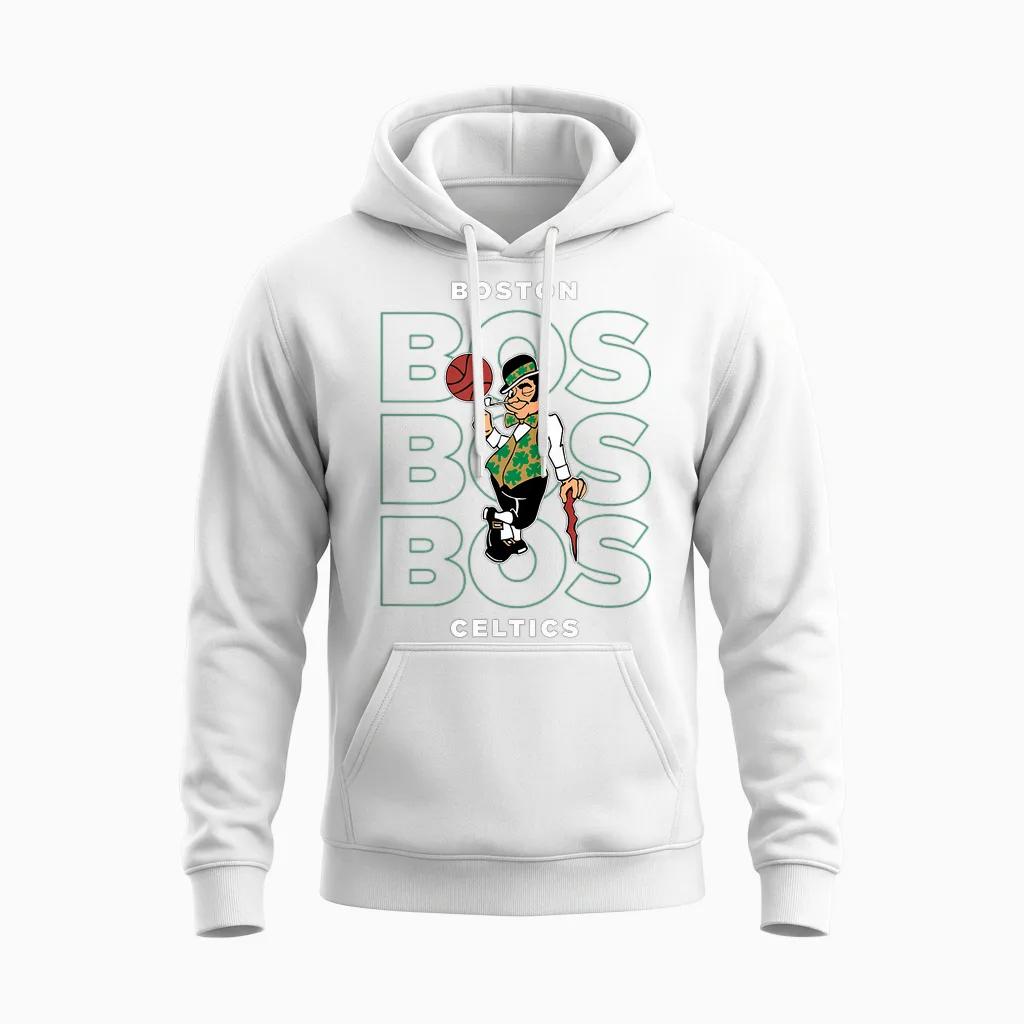 Nba - Aufgestapeltes Stadt-Logo Der Boston Celtics Unisex Hoodie in White