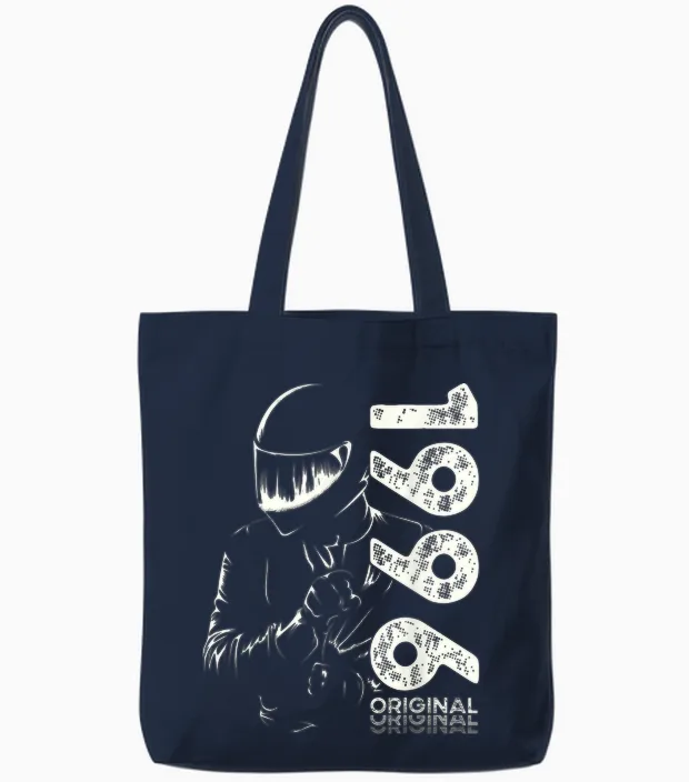 30. Geburtstag Mann Motorrad Motorradfahrer Biker 1996 Tote Bags in Navy