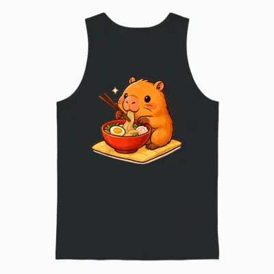 Kawaii Cute Capybara Eating Japanese Ramen Noodles Anime Unisex Tank Top - Black