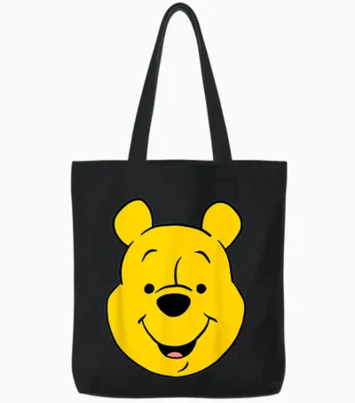 Disney Winnie the Pooh Pooh Bear Large Face T-Shirt, Gray Tote Bags - Black