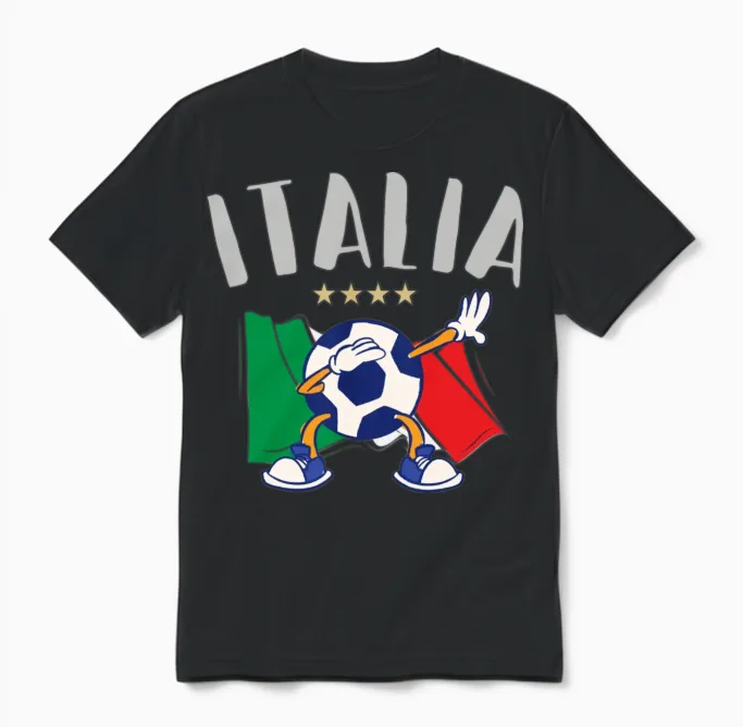 Italy Dabbing Soccer Ball Flag Star Badges Unisex T-Shirt in Black
