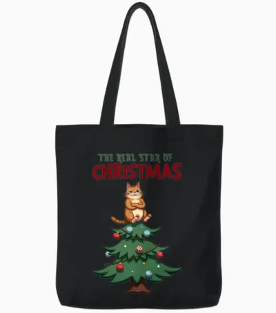 Real Star Funny Christmas Tote Bags - Black