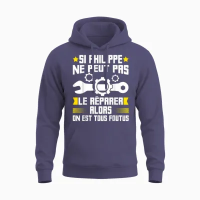 Humour Philippe First Name Handyman Repairer Mechanic Plumber T-Shirt, Black Unisex Hoodie - Heather Sport Dark Navy