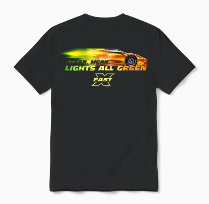 Fast X Lean Mean Lights All Green Lamborghini Gradient Unisex T-Shirt in Black
