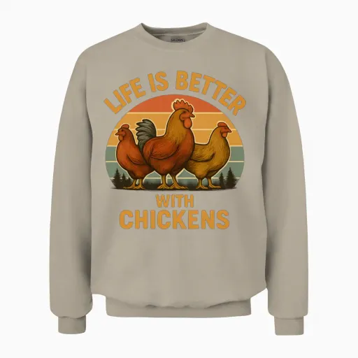 Funny Retro Chickens Bird Lovers Unisex Sweatshirt in Sand