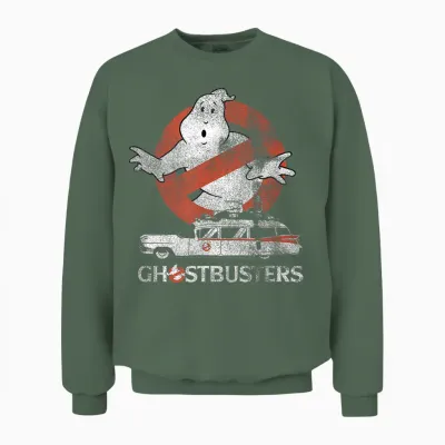 Ghostbusters No Ghost with Ectomobile Retro Movie Unisex Sweatshirt - Military Green