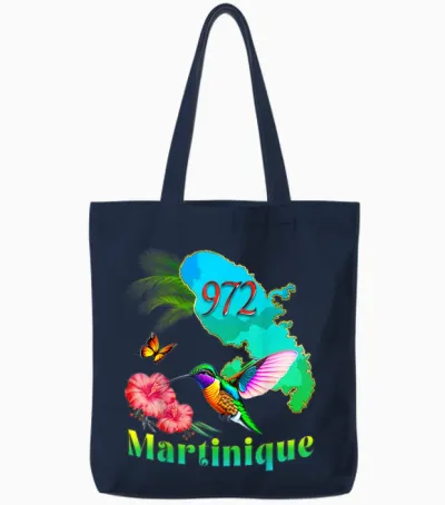 Martinique 972 Hummingbird Hibiscus Coconut Tree Men's Women's Child T-Shirt, Black, S Tote Bags - Navy