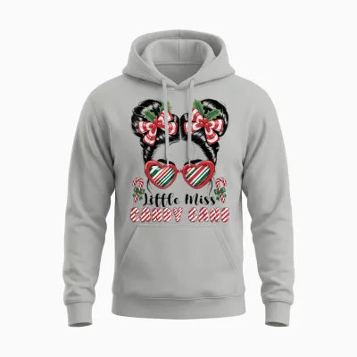 Messy Bun Little Miss Candy Cane Christmas Girls Unisex Hoodie - Ash