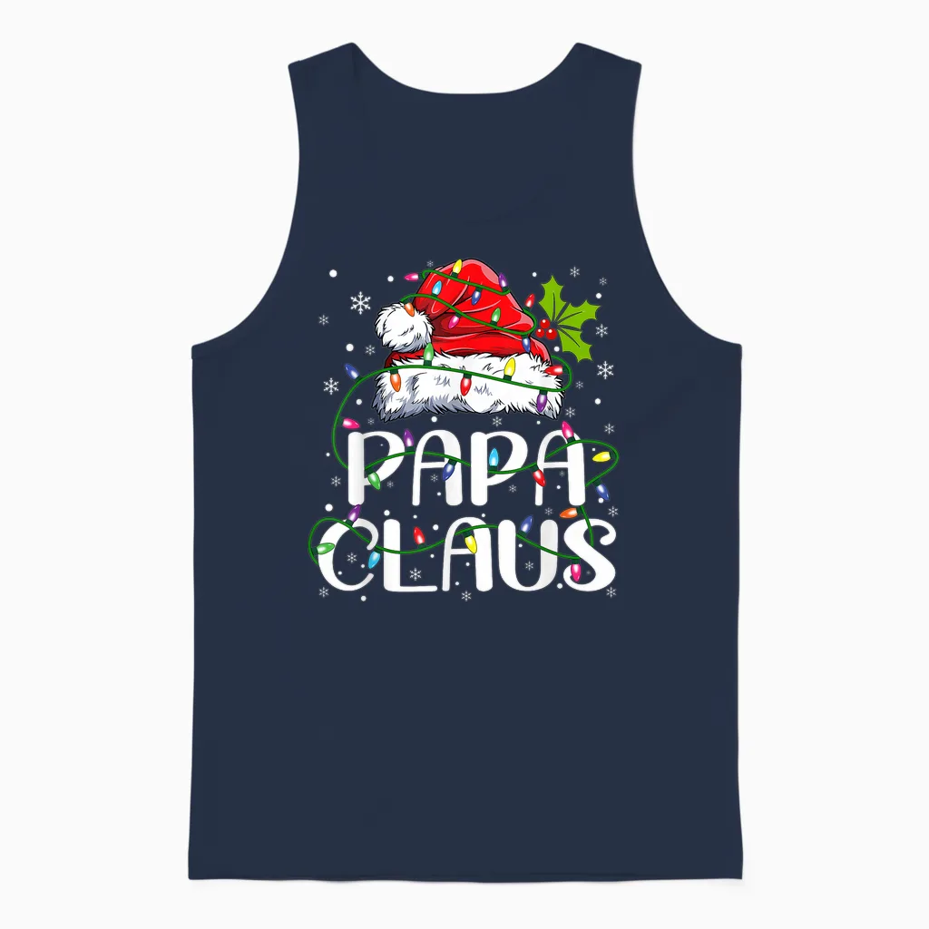 Papa Claus Christmas Lights Pajama Family Matching Unisex Tank Top in Navy