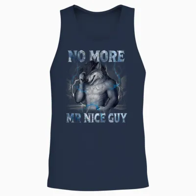 No More Mr Nice Guy Funny Alpha Wolf Meme Unhinged Brainrot Unisex Tank Top - Navy