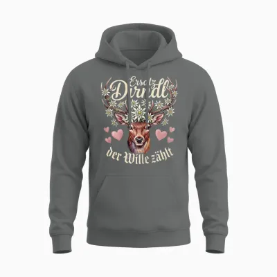 Hirsch T-Shirt Damen Trachtenshirt Dirndl Shirt Trachten Unisex Hoodie - Graphite Heather