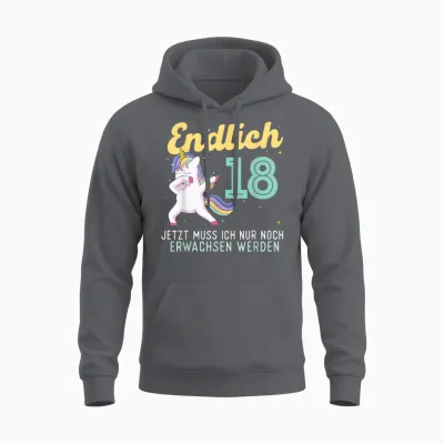 Lustig Humor Endlich 18 Jahre Geburtstag Birthday Unisex Hoodie - Charcoal