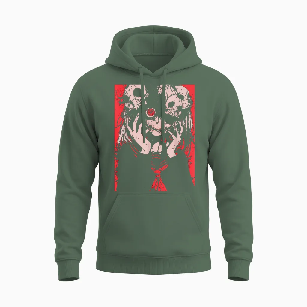 Horror Anime Manga | Japan Japanese Creepy Kawaii Goth T-Shirt, Black Unisex Hoodie in Military Green