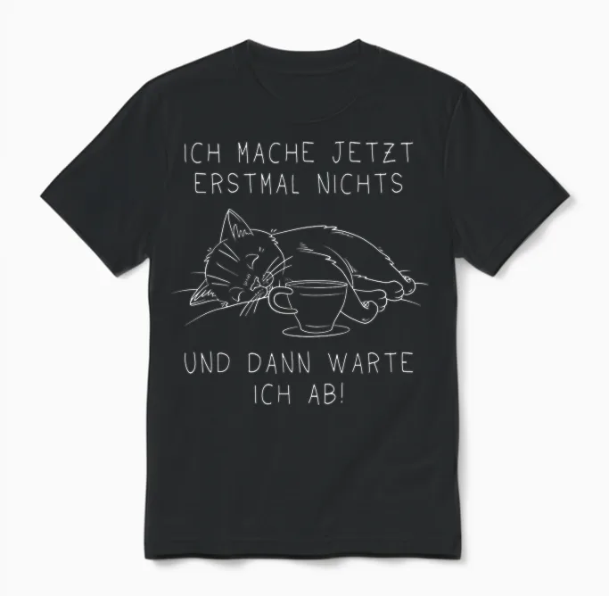 Lustige Faule Katze Spruch Prokrastination Nichts Tun Unisex T-Shirt in Black