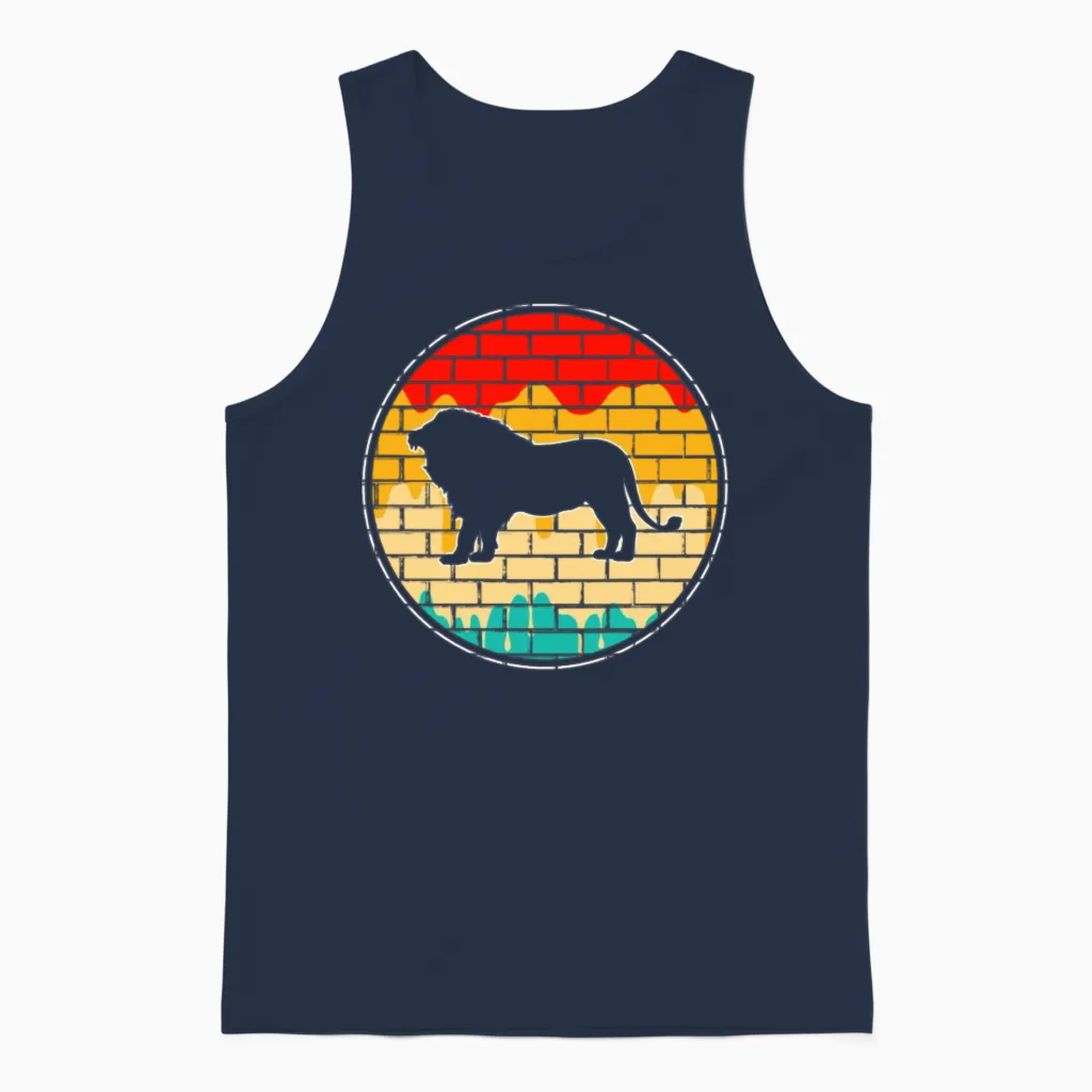 Lion Retro Wildlife Gift Unisex Tank Top in Navy