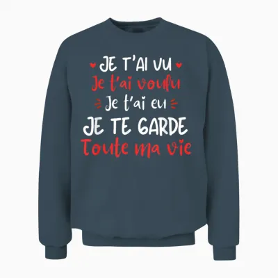 Je T'aime Original Valentine's Day Gift T-Shirt, Black, S Unisex Sweatshirt - Dark Heather