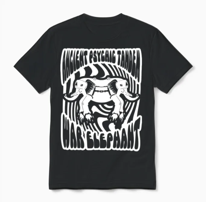 Ancient Psychic Tandem War Elephant Unisex T-Shirt in Black