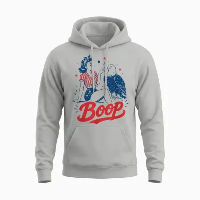 Boop Vintage Usa Girl and Eagle Funny Patriotic Retro Art Unisex Hoodie - Ash