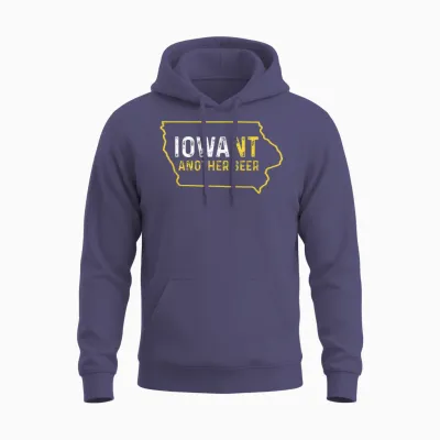 Funny Iowa Beer Distressed Iowa State Map Unisex Hoodie - Heather Sport Dark Navy