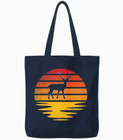 Deer Retro Tote Bags - Navy