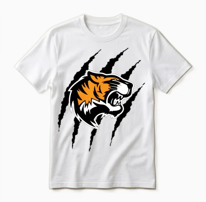 Tiger with Claw Marks Unisex T-Shirt in White