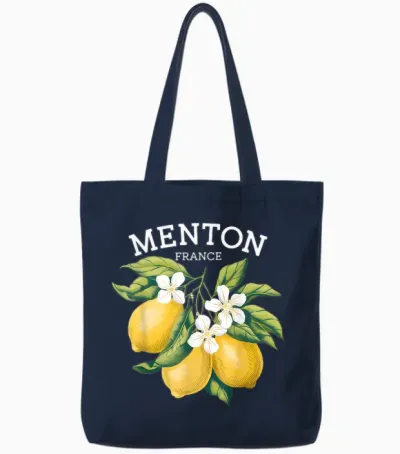 Menton France French Riviera T-Shirt, Black, S Tote Bags - Navy