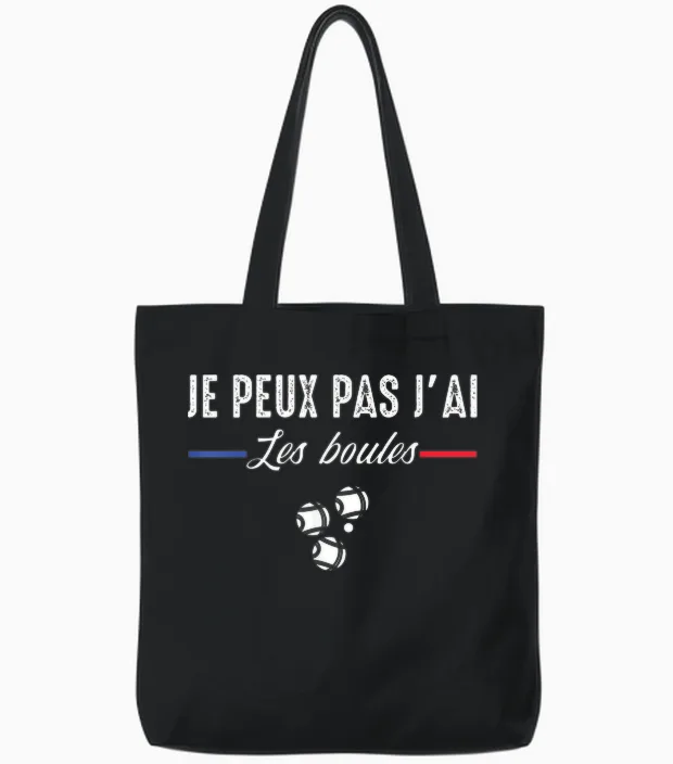 Je Peux Pas J'ai Les Boules Boccia Boule Pétanque Funny T-Shirt, Black, S Tote Bags in Black
