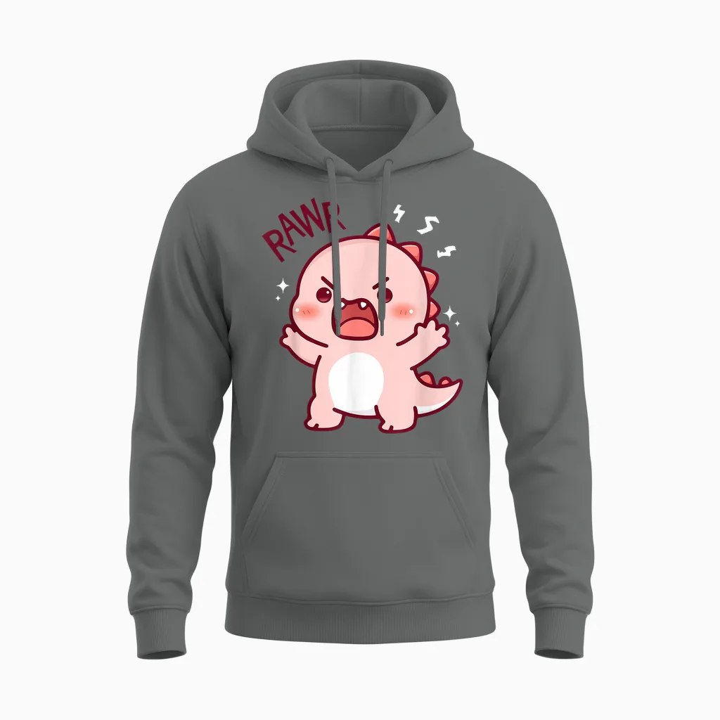 Niedlicher Dinosaurier Brüllender Kawaii Dino Rawr Lustige Mädchen Kinder Unisex Hoodie in Graphite Heather