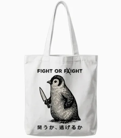 Funny Fight or Flight Meme Penguin with Knife Tote Bags - White