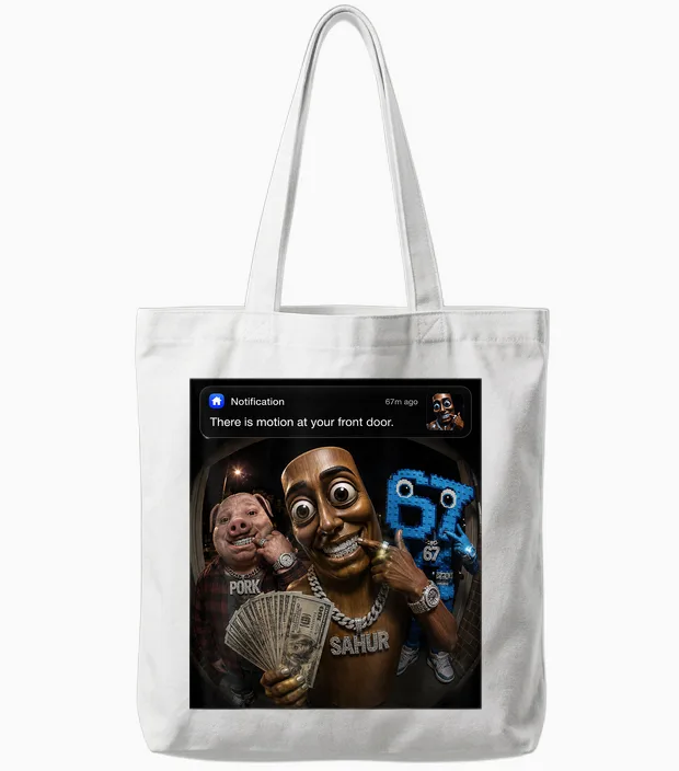John Pork Tung Tung Tung Sahur 67 Meme Funny Brainrot Tote Bags in White