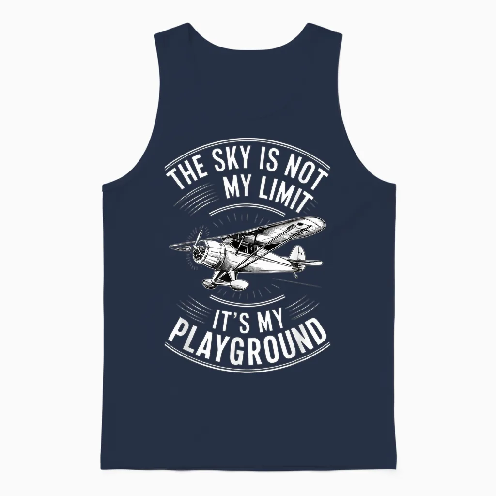 Funny Pilot the Sky Is Not My Limit It's My Playground T-Shirt, Black, S Unisex Tank Top in Navy