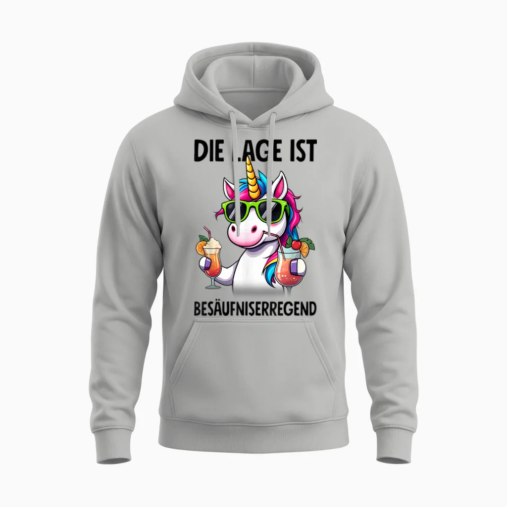 Die Lage Ist Besäufniserregend Mit Einhorn T-Shirt - Unisex - Weiß - S - Kurzarm - T-Shirt - Cartoon - Frühling, Sommer Unisex Hoodie in Ash