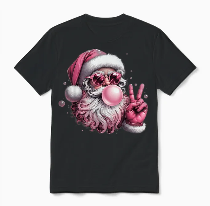 Retro Santa Blowing Bubble Gum Christmas Vintage Sunglasses Unisex T-Shirt in Black