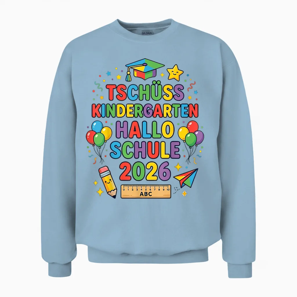Tschüss Kindergarten Hallo Schule 2026 Endlich Schulkind Unisex Sweatshirt in Light Blue
