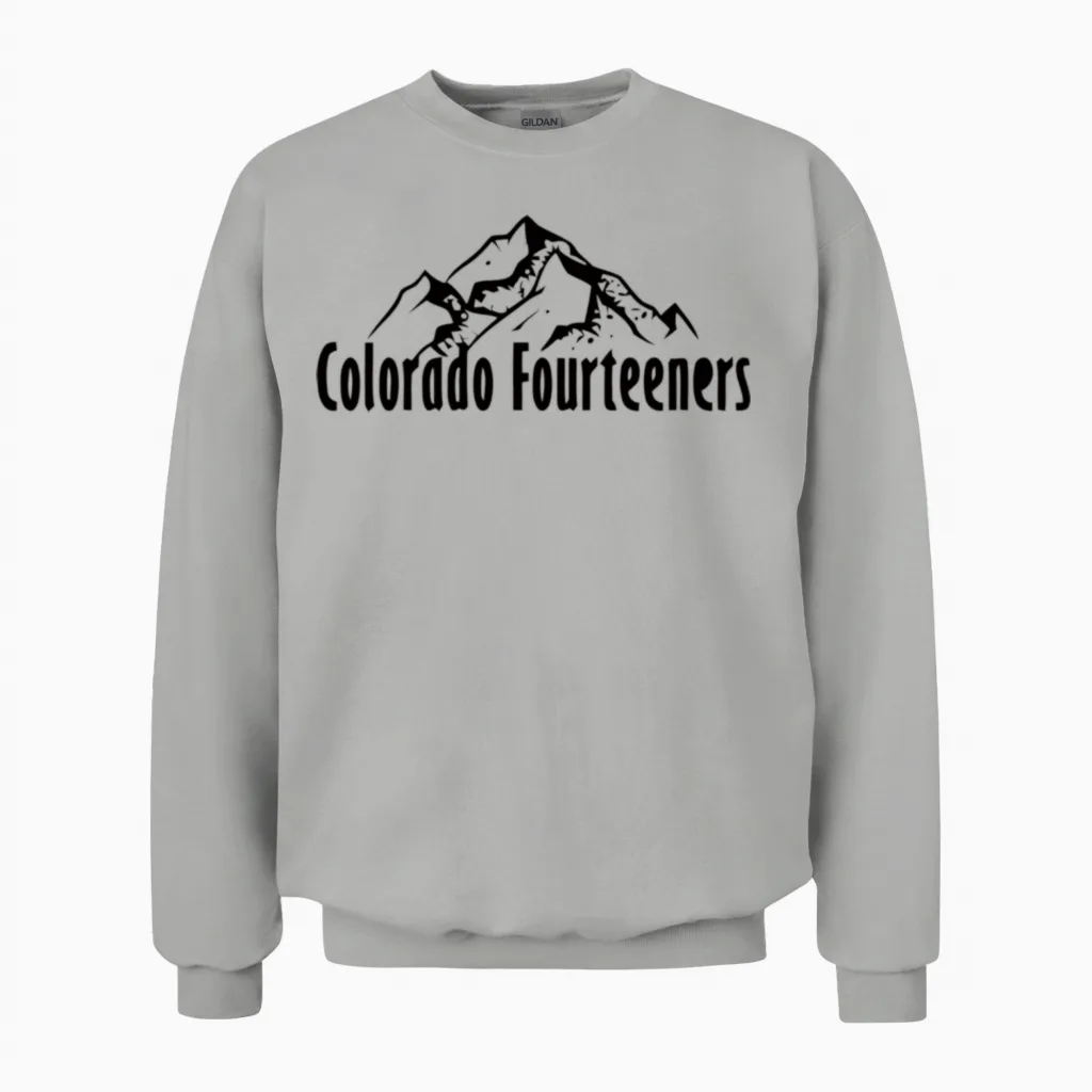 Colorado Fourteeners 2 Sided 14ers Checklist Unisex Sweatshirt in Ash