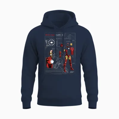 Iron Man Armor Plated Suit Blue Print Schematic Unisex Hoodie - Navy