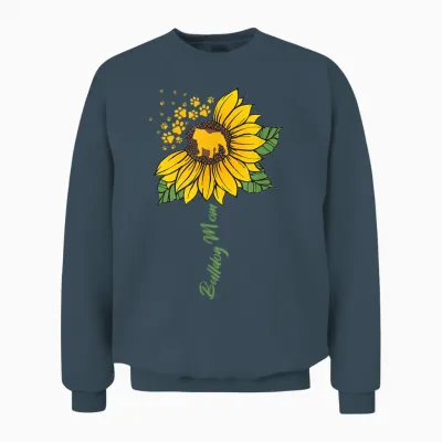 Bulldog Mom Sunflower English Bulldog Lover Gifts Dog Mama Unisex Sweatshirt - Dark Heather