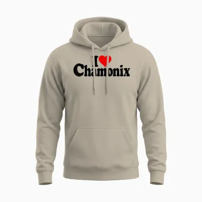 I Love Heart Chamonix French Alps Mont Blanc France T-Shirt, White, S Unisex Hoodie - Sand