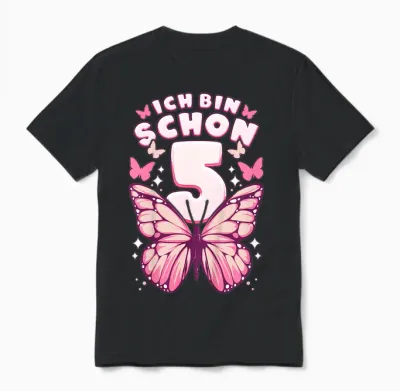Geburtstag Mädchen 5 Jahre, Schmetterlinge Und Nummer 5 Unisex T-Shirt - Black